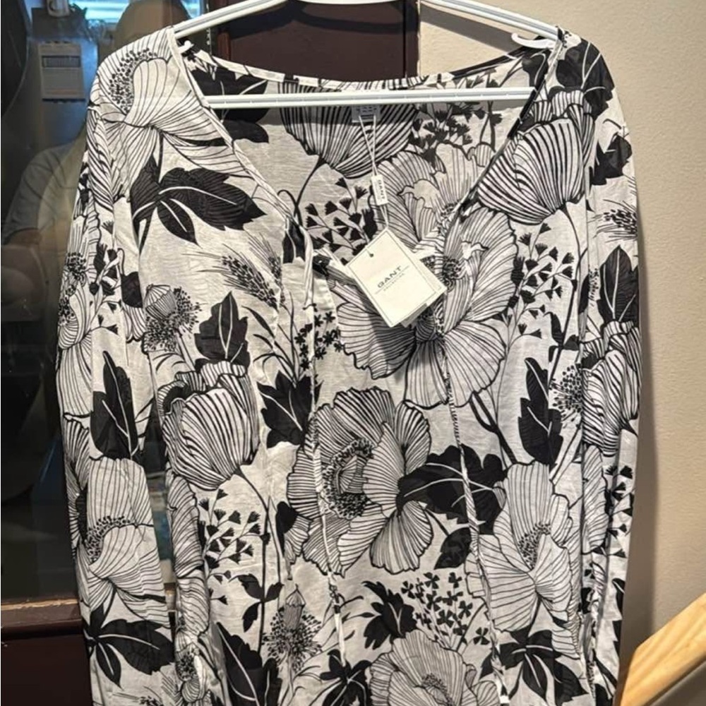 Gant Black and White Floral Blouse